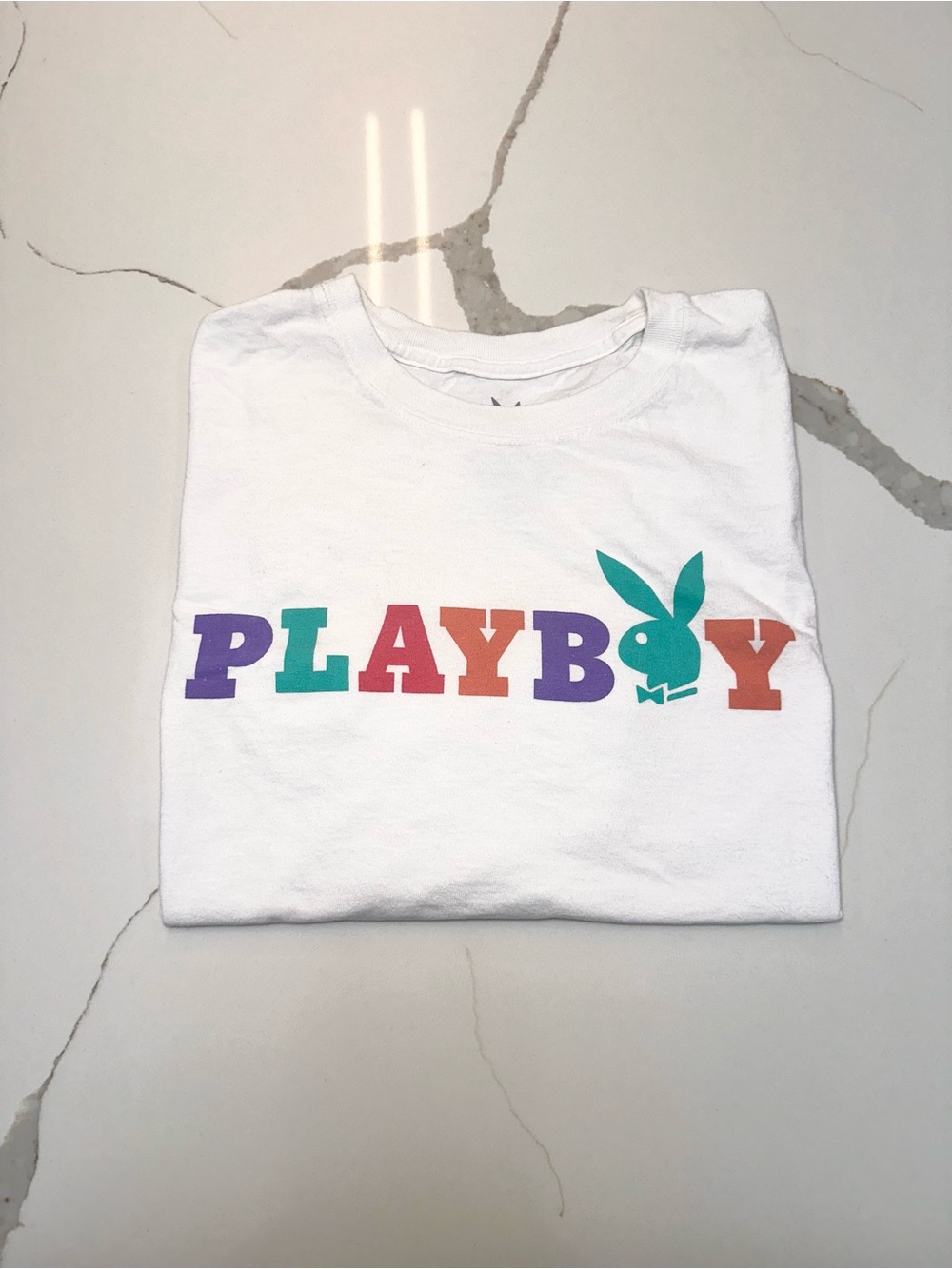PLAYBOY White Tee with Multicolor Logo